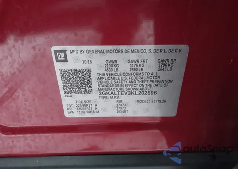 2019 GMC Terrain Sle z USA, uszkodzony, nr VIN 3GKALTEV3KL202696